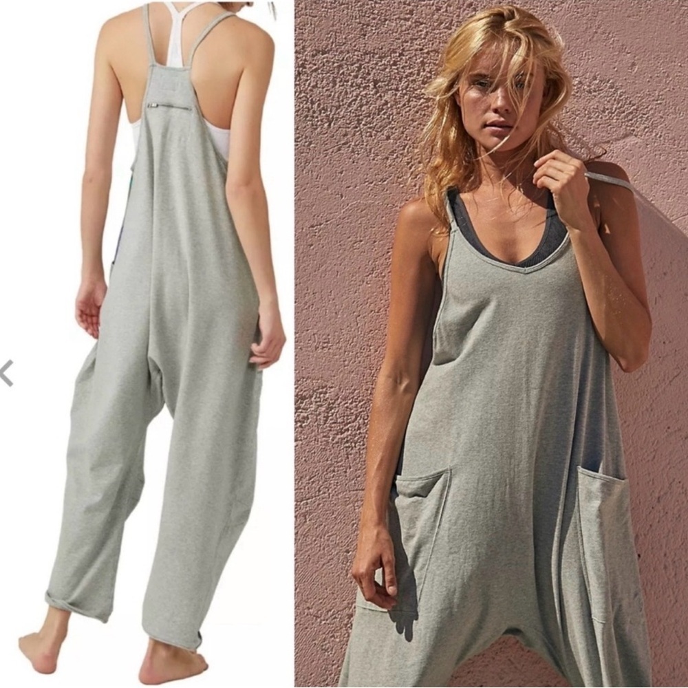 NWT Free People Movement Hotshot Onesie Jumpsuit Heather Grey Cotton Women’s L - Picture 2 of 13